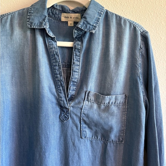 Cloth & Stone Chambray Popover Tunic Top Split-Neck Women’s Small Blue - Picture 3 of 8